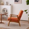 Solid Wood Armrest Teddy Velvet Simple Single Indoor Lounge Chair Backrest Burnt Orange