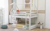 Twin over Twin Low Bunk Bed, House Bed with Ladder , White