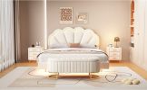 2-Pieces Bedroom Sets,Queen Size Upholstered LED Platform Bed with Storage Ottoman-Velvet