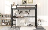 Full Size Loft Metal&MDF Bed with Desk and Shelf,