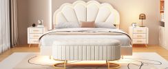 2-Pieces Bedroom Sets,Queen Size Upholstered LED Platform Bed with Storage Ottoman-Velvet