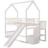 Twin over Twin House Bunk Bed with Convertible Slide; Storage Staircase