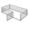 Twin Size Wood Floor Bed Frame with Fence and Door