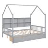 Wooden Full Size House Bed with 2 Drawers,Kids Bed with Storage Shelf