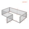 Twin Size Wood Floor Bed Frame with Fence and Door