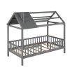 Twin Size Wood House Bed with Fence