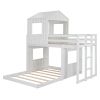 Wooden Twin Over Full Bunk Bed, Loft Bed with Playhouse, Farmhouse, Ladder and Guardrails