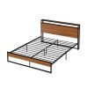 Queen Size Metal Platform Bed Frame with Sockets;  USB Ports and Slat Support ; No Box Spring Needed