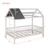 Twin Size Wood House Bed with Fence