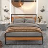 Queen Size Metal Platform Bed Frame with Sockets;  USB Ports and Slat Support ; No Box Spring Needed