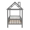 Twin Size Wood House Bed with Fence