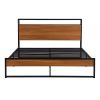 Queen Size Metal Platform Bed Frame with Sockets;  USB Ports and Slat Support ; No Box Spring Needed