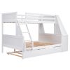 Twin over Full Bunk Bed with Trundle and Built-in Desk;  Three Storage Drawers and Shelf