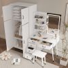 Makeup Vanity Table and Large Armoire Wardrobe Set, Dressing Table with LED Mirror and Power Outlets and 5 Drawers, 4 Door Bedroom Closet, White