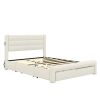 Queen Size Bed Frame with Drawer Storage, Leather Upholstered Platform Bed with Charging Station