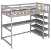 Twin Size Loft Bed with Storage Shelves and Under-bed Desk