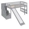 Stairway Twin Size Loft Bed with Two Drawers and Slide