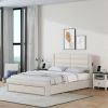 Queen Size Bed Frame with Drawer Storage, Leather Upholstered Platform Bed with Charging Station