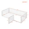 Twin Size Wood Floor Bed Frame with Fence and Door