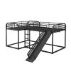 Full and Twin Size L-Shaped Bunk Bed with Slide and Short Ladder