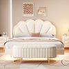 2-Pieces Bedroom Sets,Queen Size Upholstered LED Platform Bed with Storage Ottoman-Velvet