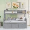 Twin-Over-Full Bunk Bed with Twin size Trundle ;  Separable Bunk Bed with Drawers for Bedroom