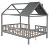 Full Size Wood House Bed with Fence