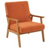 Solid Wood Armrest Teddy Velvet Simple Single Indoor Lounge Chair Backrest Burnt Orange