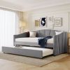 Upholstered Daybed Sofa Bed Twin Size With Trundle Bed and Wood Slat