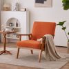 Solid Wood Armrest Teddy Velvet Simple Single Indoor Lounge Chair Backrest Burnt Orange