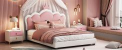 Full size Upholstered Princess Bed With Crown Headboard,Full Size Platform Bed with Headboard and Footboard