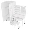 Makeup Vanity Table and Large Armoire Wardrobe Set, Dressing Table with LED Mirror and Power Outlets and 5 Drawers, 4 Door Bedroom Closet, White