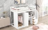 Twin Size Loft Bed with Wardrobe and Staircase;  Desk and Storage Drawers and Cabinet in 1