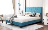 Queen Size Velvet Upholstered Platform Bed, Box Spring Needed