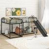 Full and Twin Size L-Shaped Bunk Bed with Slide and Short Ladder