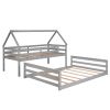 Twin over Full House Bunk Bed with Built-in Ladder,Gray