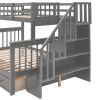 Stairway Twin-Over-Full Bunk Bed with Drawer;  Storage and Guard Rail for Bedroom;  Dorm;  for Adults