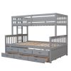 Twin-Over-Full Bunk Bed with Twin size Trundle ;  Separable Bunk Bed with Drawers for Bedroom