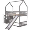 Twin over Twin House Bunk Bed with Convertible Slide; Storage Staircase