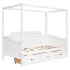 Twin Size Wooden Canopy Daybed with 3 in 1 Storage Drawers