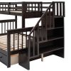 Stairway Twin-Over-Full Bunk Bed with Drawer;  Storage and Guard Rail for Bedroom;  Dorm;  for Adults