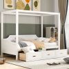 Twin Size Wooden Canopy Daybed with 3 in 1 Storage Drawers