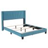 Queen Size Velvet Upholstered Platform Bed, Box Spring Needed