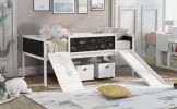 win size Loft Bed Wood Bed with Two Storage Boxes