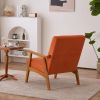 Solid Wood Armrest Teddy Velvet Simple Single Indoor Lounge Chair Backrest Burnt Orange