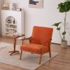 Solid Wood Armrest Teddy Velvet Simple Single Indoor Lounge Chair Backrest Burnt Orange