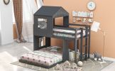 Wooden Twin Over Full Bunk Bed, Loft Bed with Playhouse, Farmhouse, Ladder and Guardrails