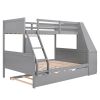 Twin over Full Bunk Bed with Trundle and Built-in Desk;  Three Storage Drawers and Shelf