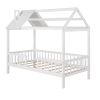 Twin Size Wood House Bed with Fence