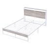 Queen Size Metal Platform Bed Frame with Sockets;  USB Ports and Slat Support ; No Box Spring Needed